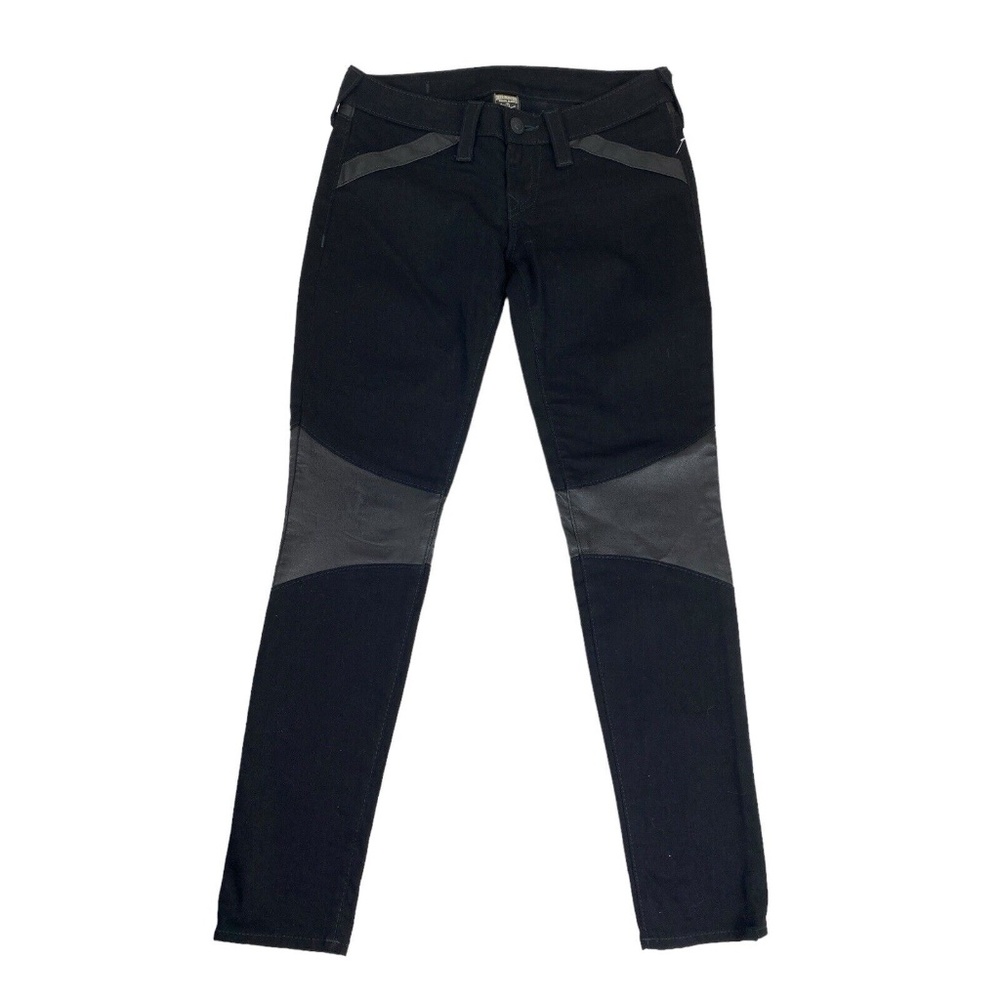 NEW True Religion Jeans Size 27 MOTO Skinny Black Lambs Leather Low Rise